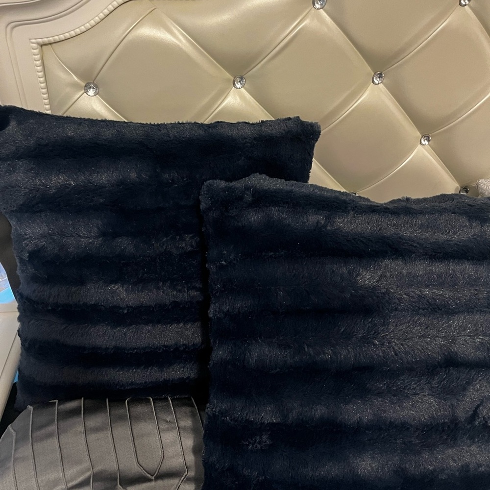 Navy Blue Faux Fur Throw Pillows